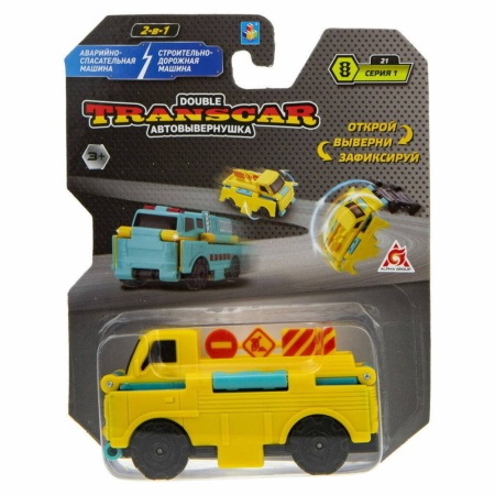 1toy transcar double: автоспасатель – дорожные работы, 8 см, блистер (т21867)